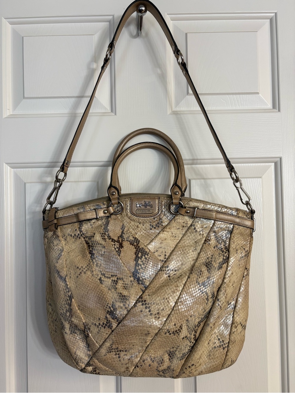 Coach Madison Diagonal Pleated Metallic Exotic Lindsey Satchel